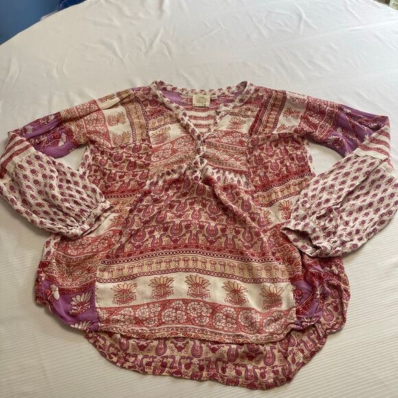 Blue Boheme Hippie Boho Chic Paisley Shirt Top Blouse One Size - Picture 1 of 9